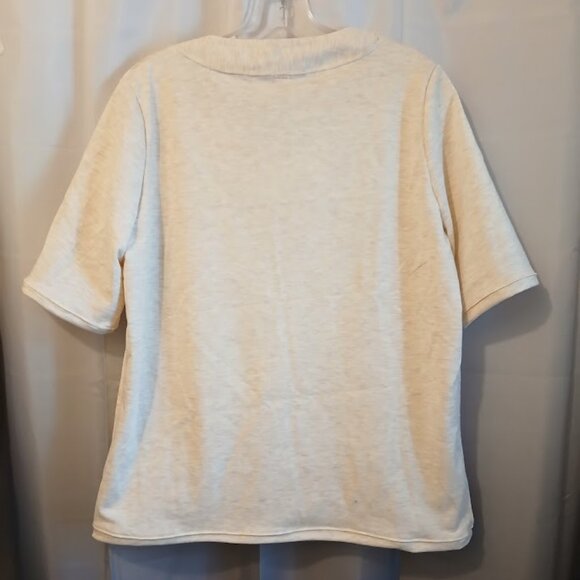 Nwt Scoop neck T-shirt Blouse womens L Cream Oatmeal heathered Short Slv terry - Picture 5 of 7